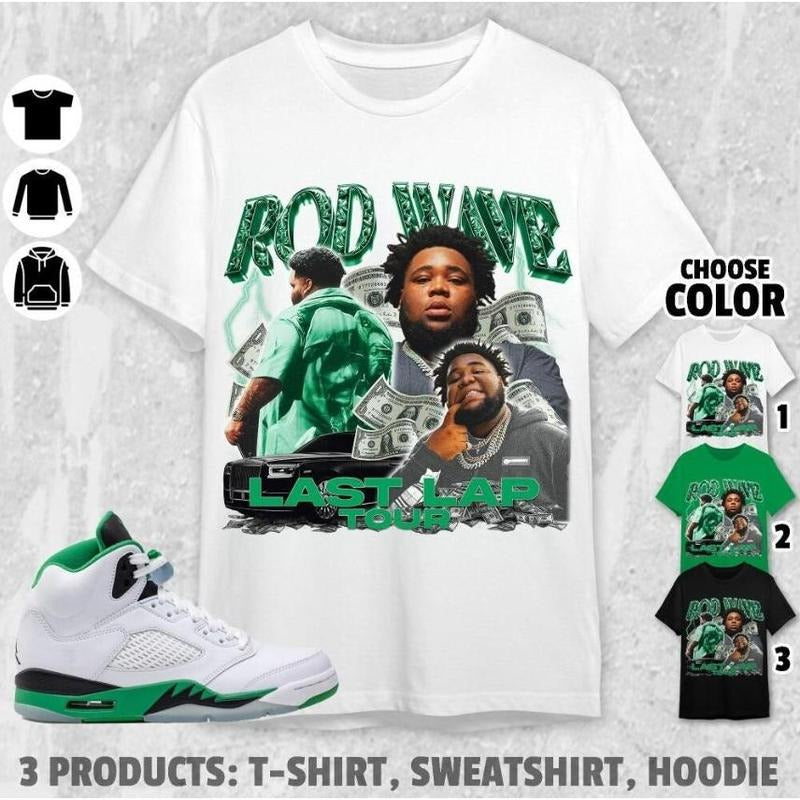 Top Womenswear Rod Wave Shirt Rd Wave Last Lap Tour Tees Irish Green Graphic Tees 90s Rapper Graphic Tees Comfort Colors...
