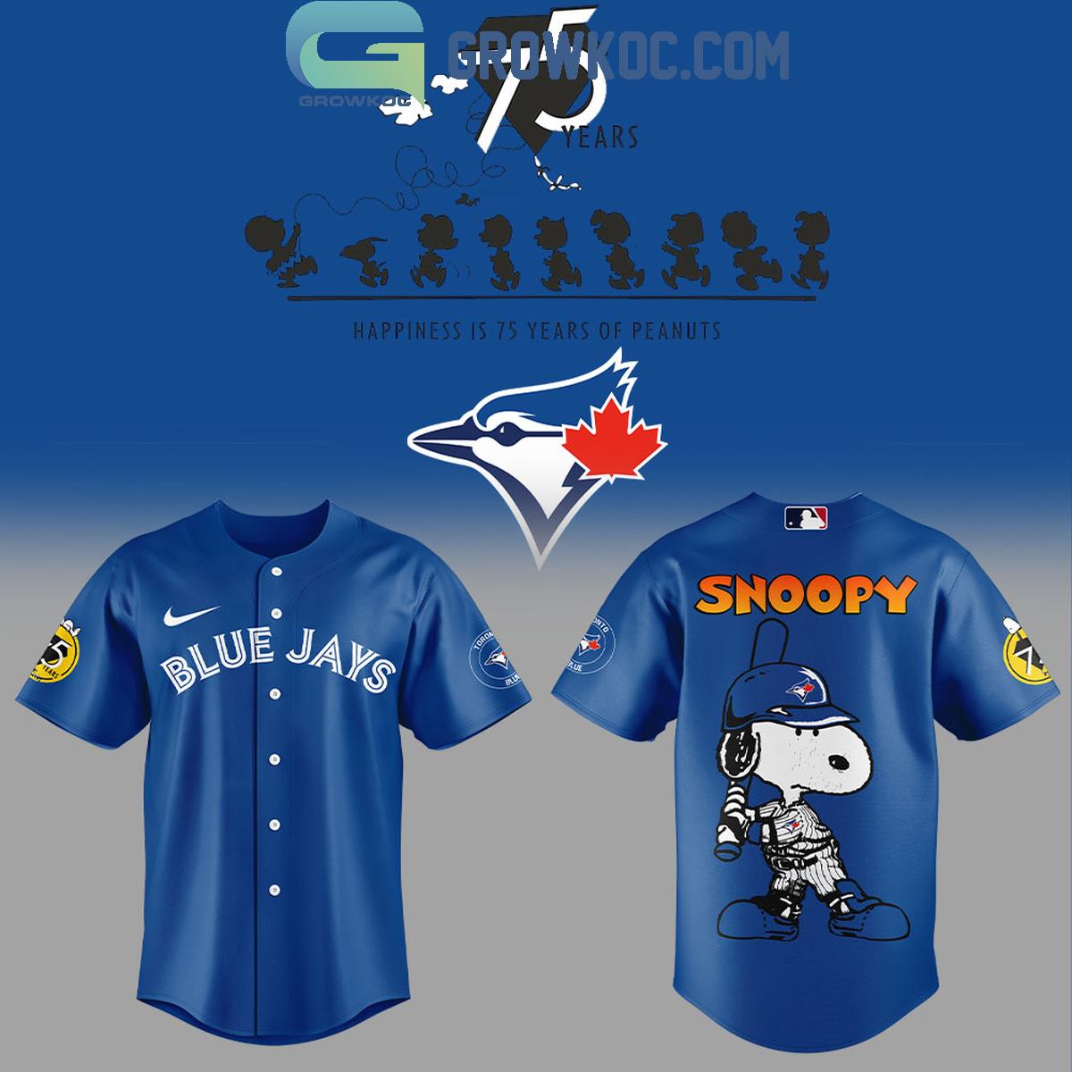 Toronto Blue Jays Happiness Is 75 Years Of Peanuts Baseball Jersey