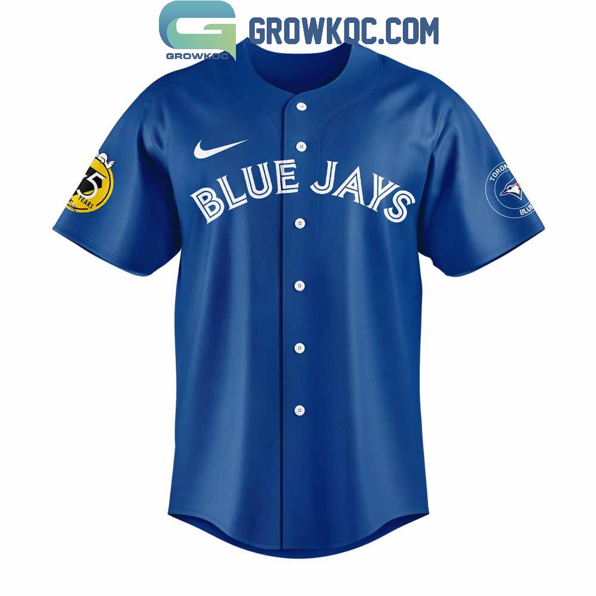 Toronto Blue Jays Happiness Is 75 Years Of Peanuts Baseball Jersey