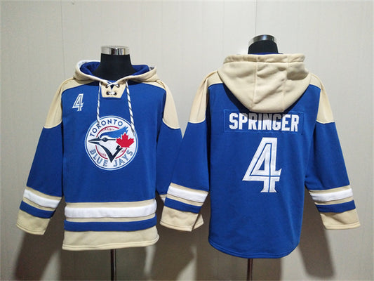 Toronto Blue Jays #4 George Springer Royal Ageless Must-Have Lace-Up Pullover
