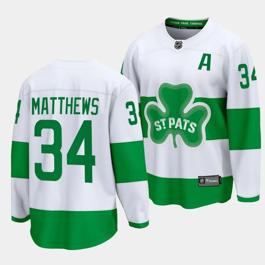 Toronto Maple Leafs #34 Auston Matthews 2024 St. Patricks Alternate White Jersey