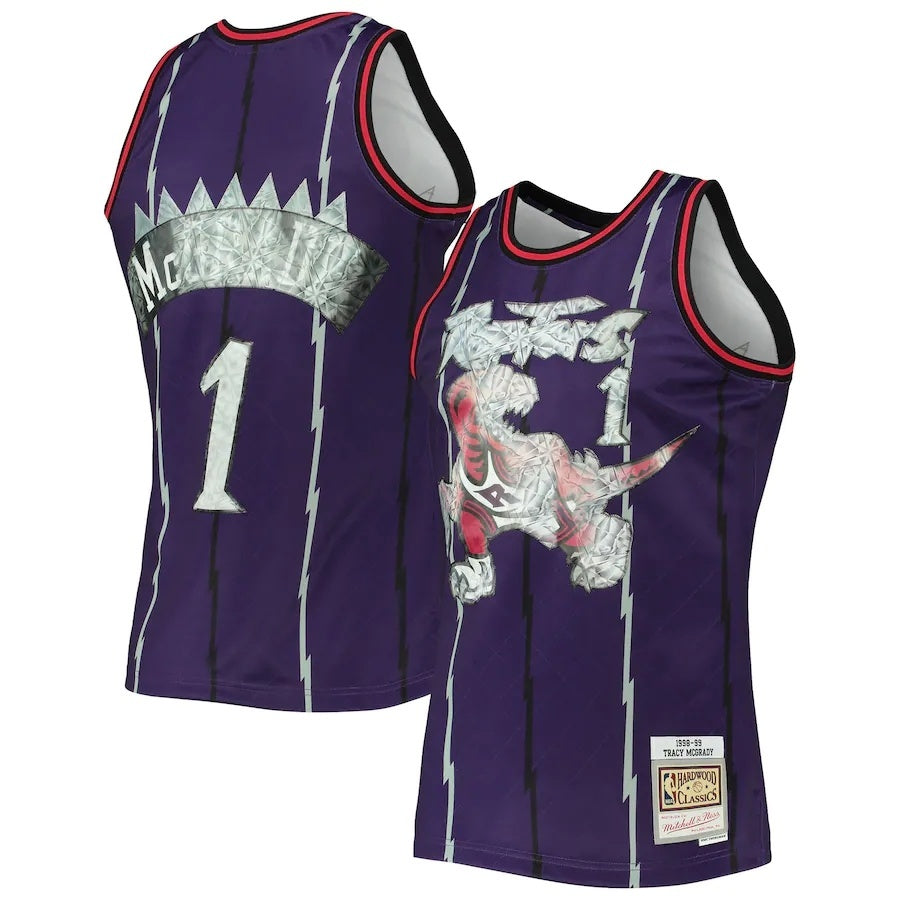 Toronto Raptors #1 Tracy McGrady Mitchell & Ness 1998-99 Hardwood Classics 75th Anniversary Diamond Swingman Jersey - Pu