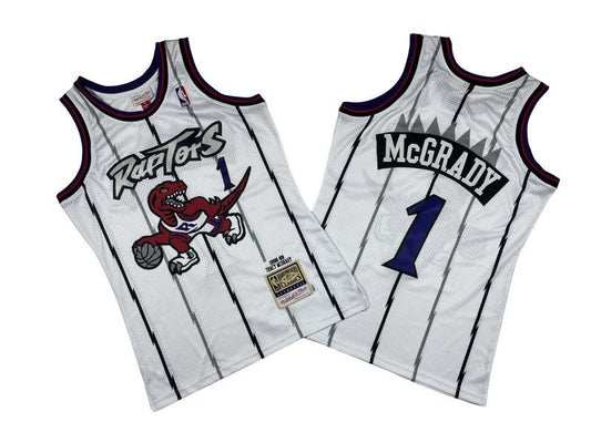 Toronto Raptors #1 Tracy Mcgrday Raptors 1 # White Big Dragon 98-99 Season Mitchell Retro Jersey Style 1