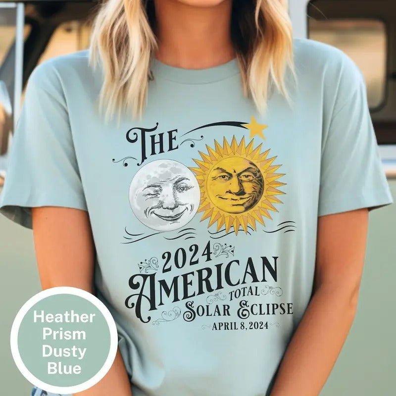 Total Solar Eclipse Funny Shirt April 8 2024, Vintage Style Matching Family Vacation Solar Eclipse Shirts, Solar Eclipse...