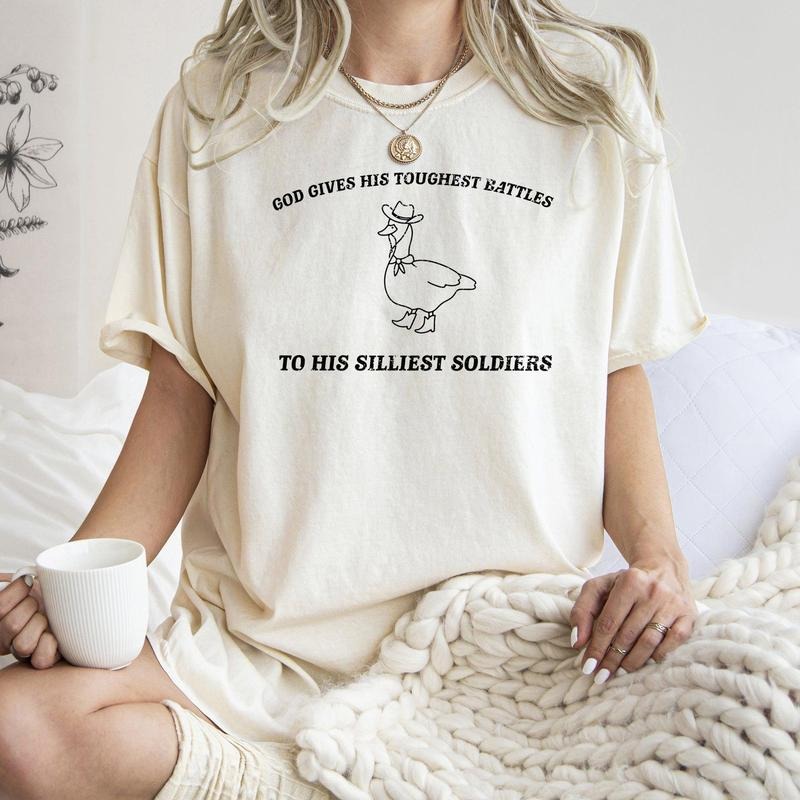 Toughest Battles, Silliest Soldier, Goose, Meme, Aesthetic, Funny, Comfort Colors Tshirt, Women's Crew Neck, Crewneck...