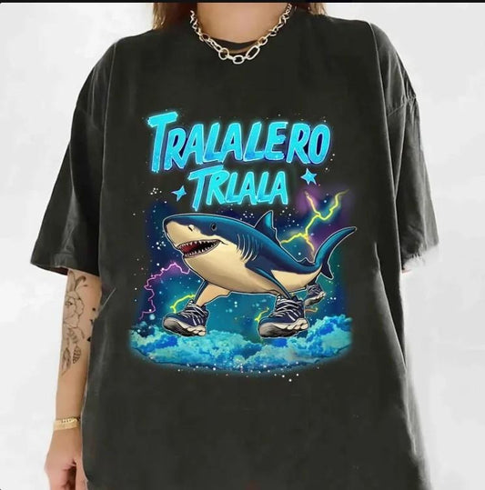 Tralalero Tralala Funny Shark Meme T-shirt, Brain Rot Tee, Stupid Gifts, Unhinged shirt Cotton Fabric Hoodie, Sweatshirt