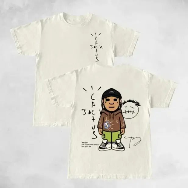 Travis Cactus Cartoon Figure Double Sides Front And Back Premium T-Shirt Cotton Unisex Shirt Rap Shirt Rapper Rap Tee...