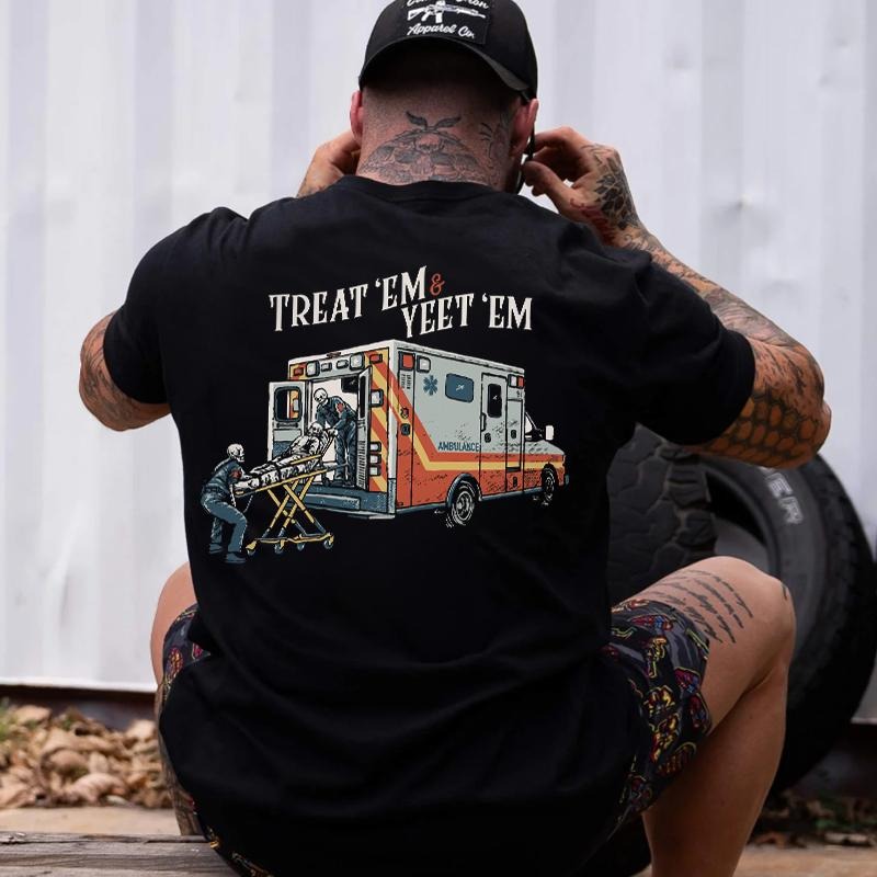 Treat 'em And Yeet 'em Printed Men's T-shirt Gifts for the Man of Character,Merch gift Casual Breathable Menswear Classic...