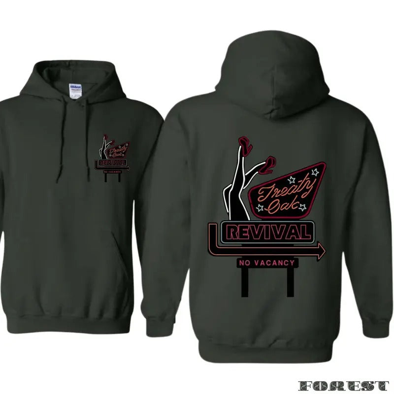 Treaty Oak Revival Hoodie, Featuring a retro sign design with iconic legs, perfect for bold and unique fashion styles,...