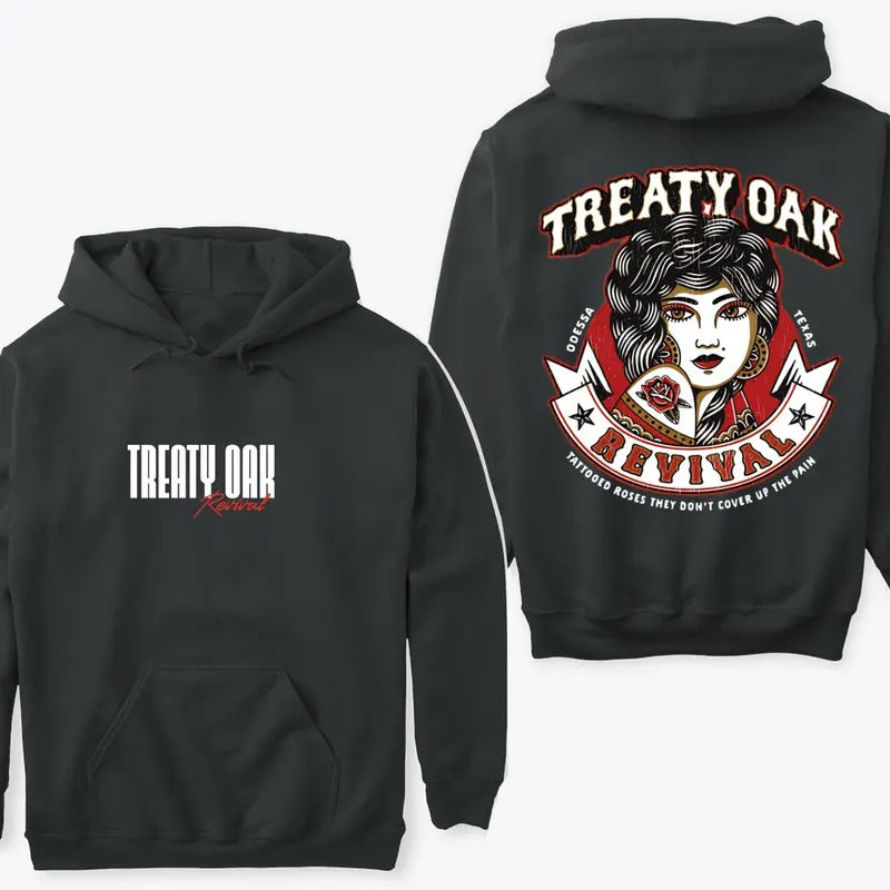 Treaty Oak Revival Rose Tattoo Hoodie, 2 Sided Printed Treaty Oak Revival Hoodie - Unisex Trendy Hoodie Classic - Graphic...