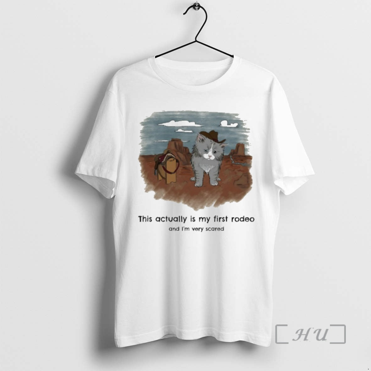 Trending Cat Cowboy This Actually Is My First Rodeo And Im Very Scared Premium T-Shirts, Hoodie, Sweatshirt | WearSparks.com