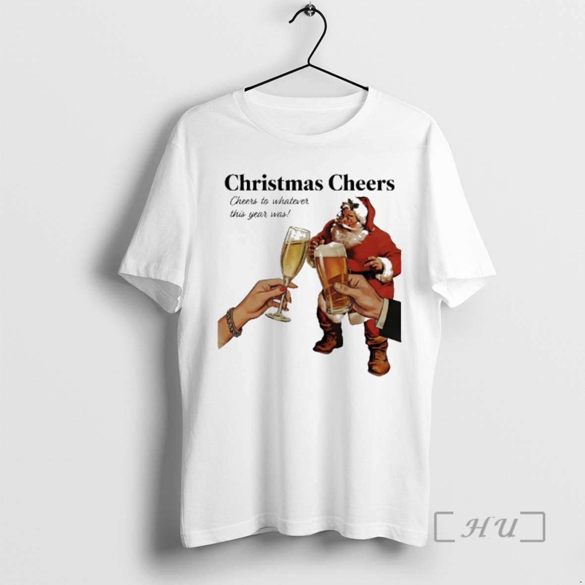 Trending Christmas Cheers Santa Beer Cheers To Whatever This Year Was Premium T Shirts Sweater Hoodie, Sweatshirt