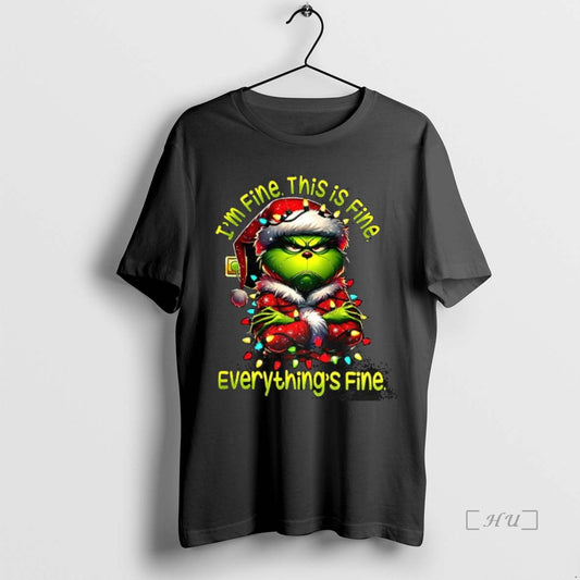 Trending Grinch Im Fine This Is Fine Everythings Fine String Lights Christmas Premium T Shirts Hoodie, Sweatshirt