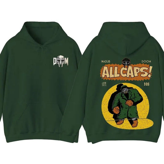 Trending MF Doom Madlib All Caps Retro Graphics Unisex Cotton Hoodie 2 Sides for men and women, Gift for Him, for Her...
