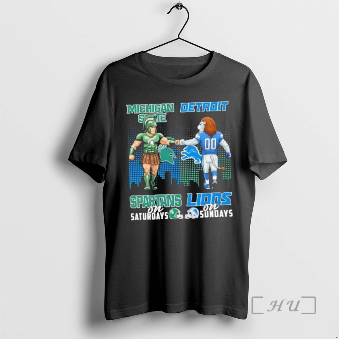 Trending Mascots Michigan State Spartans On Saturdays X Detroit Lions On Sundays Skyline Premium T-Shirts, Hoodie, Sweatshirt