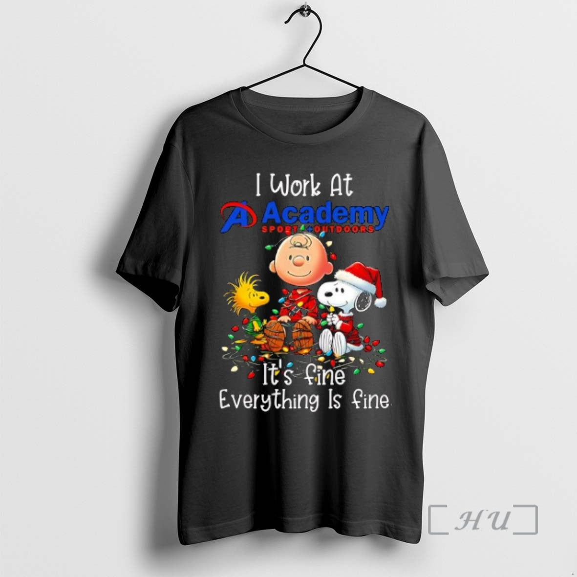 Trending Peanuts Characters Christmas Lights I Work At Academy Sports Outdoors Its Fine Everything Is T-Shirts, Hoodie,...