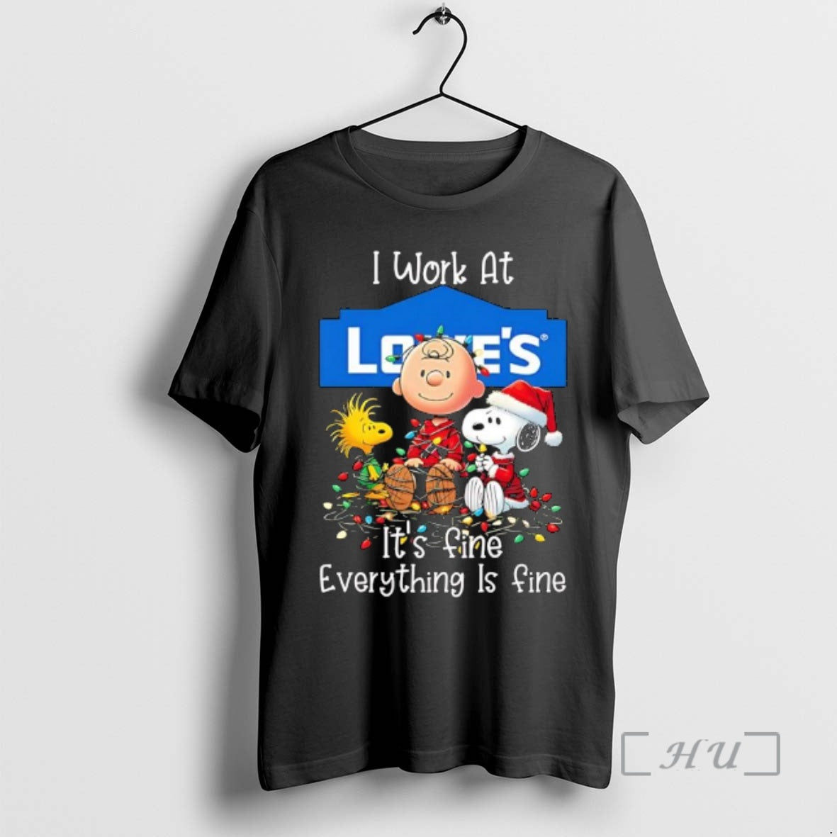 Trending Peanuts Characters Christmas Lights I Work At Lowes Its Fine Everything Is Fine Premium T-Shirts, Hoodie, Sweatshirt