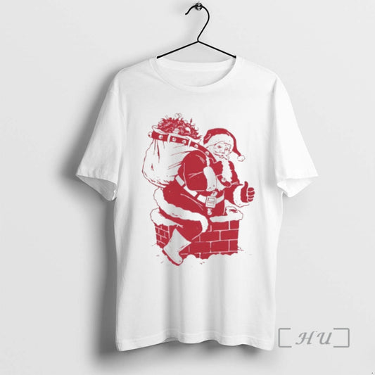Trending Santa Claus Climbs Into The House Through The Chimney Merry Christmas Premium T Shirts Hoodie, Sweatshirt