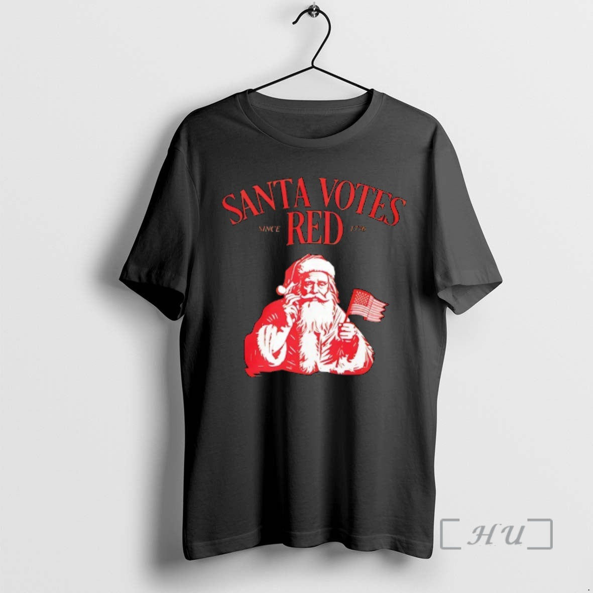 Trending Santa Votes Red Since 1776 Christmas Holding American Flag Retro Premium T Shirts Sweater Hoodie, Sweatshirt