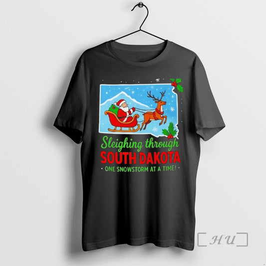 Trending Sleighing Through South Dakota One Snowstorm At A Time Black Premium T Shirts Sweater Hoodie, Sweatshirt