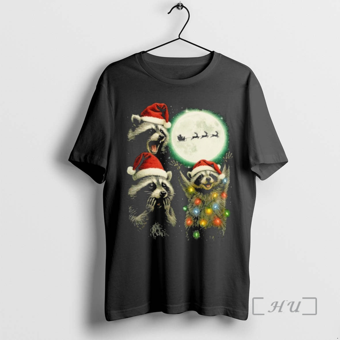 Trending Three Raccoons With The Moon Christmas Santa Claus T-Shirts, Hoodie, Sweatshirt | WearSparks.com