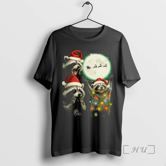 Trending Three Raccoons With The Moon Christmas Santa Claus T-Shirts, Hoodie, Sweatshirt | WearSparks.com