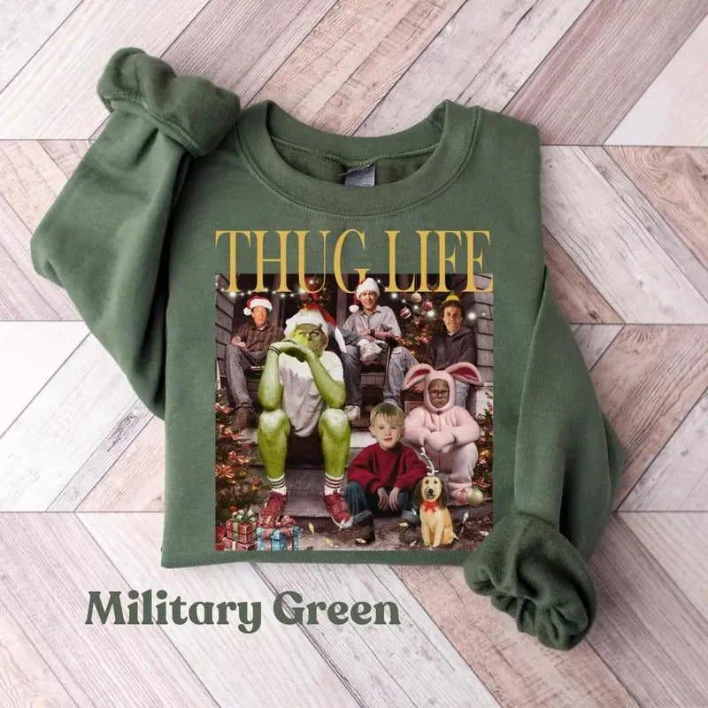 Trending Thug Life Christmas Movie Sweatshirt, Funny Christmas Movie Shirt, Christmas Friends Sweatshirt Gifts for Women...