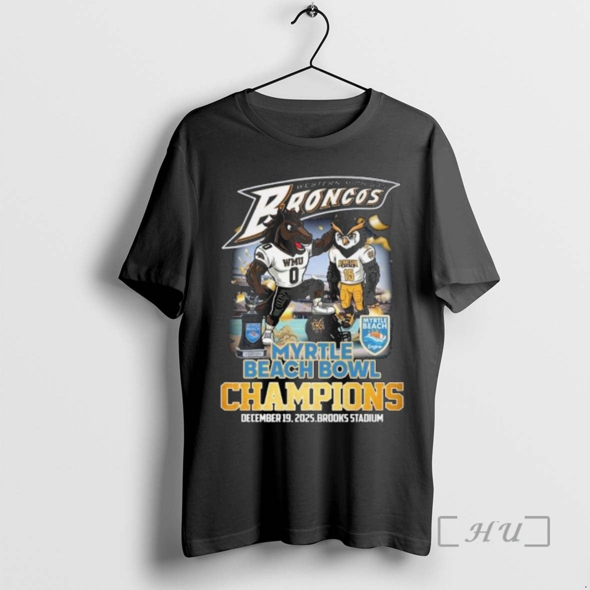 Trending Western Michigan Broncos Myrtle Beach Bowl Champions 2025 Mascot Vintage Premium T Shirts Sweater Hoodie, Sweatshirt