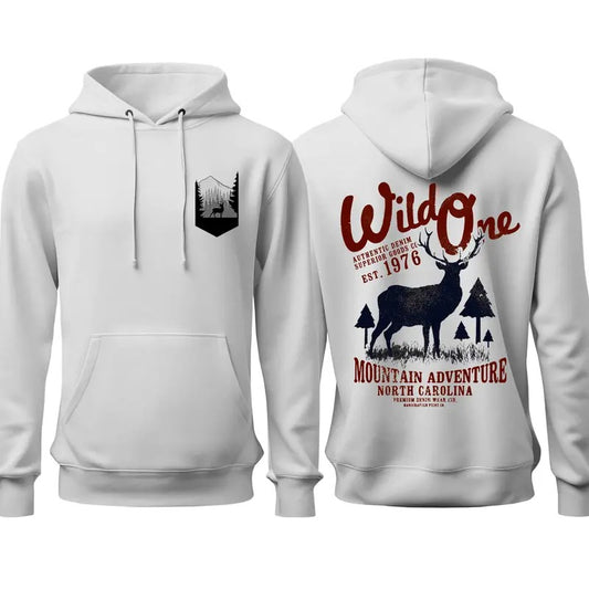 Trending Wild One Mountain Adventure Deer Hunting Lovers 2 sides Hoodie Classic Cotton Menswear Shirt Sweatshirt
