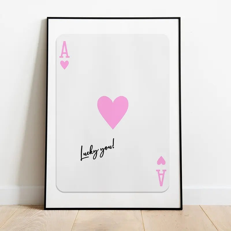 Trendy Ace Of Hearts Print, Retro Aesthetic Print, Lucky You Poster, Playing Card Poster, Retro Wall Art, Trendy Wall...