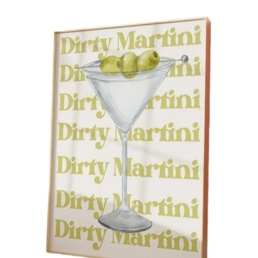 Trendy Bar Cart Art, Retro Dirty Martini, Cute Decor For College Dorm Aesthetic Poster, Preppy Poster, Bar Cart Decor,...
