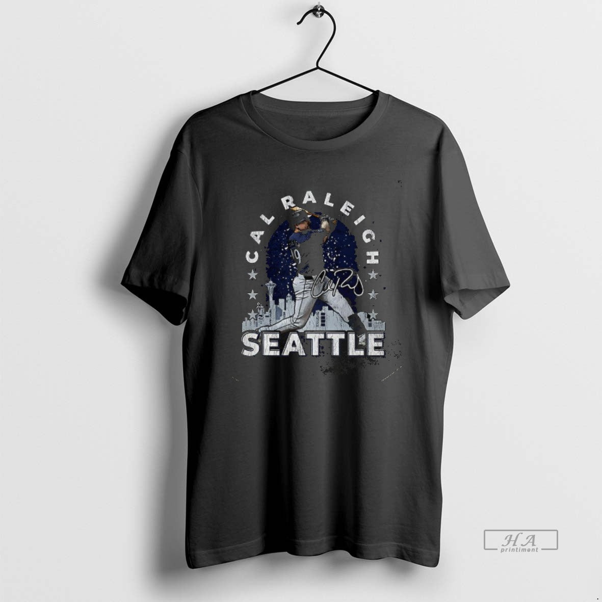 Trendy Cal Raleigh Seattle Mariners Baseball Gritty Skyline Siganature