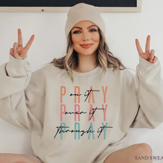 Trendy Christian Sweatshirt, Women's Religious Shirt, Pray On It Pray Over It Shirt, Boho Faith Tshirt, Christian Gifts,...