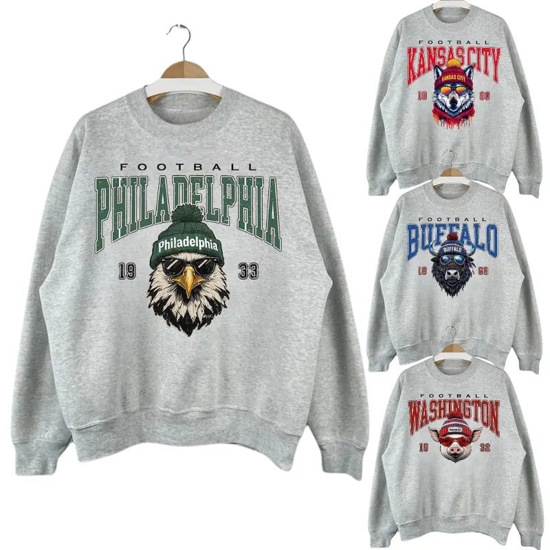 Trendy Mascot in Beanie with Sunglasses Sweatshirt - All Team Football Mascot Shirt Hoodie | WearSparks.com