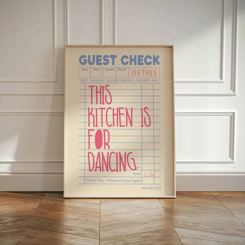 Trendy Retro Guest Check Poster, Bar Decor Wall Art Print, Kitchen Cream Print Gift, Aesthetic Kitchen Decor, Modern...
