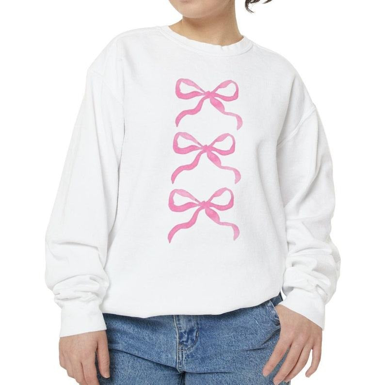 Trendy Sweatshirt Gift For Christmas Bow Sweatshirt Pink Bow Coquette Sweatshirt Trendy Crewneck Gift For Daughter Hoodie...