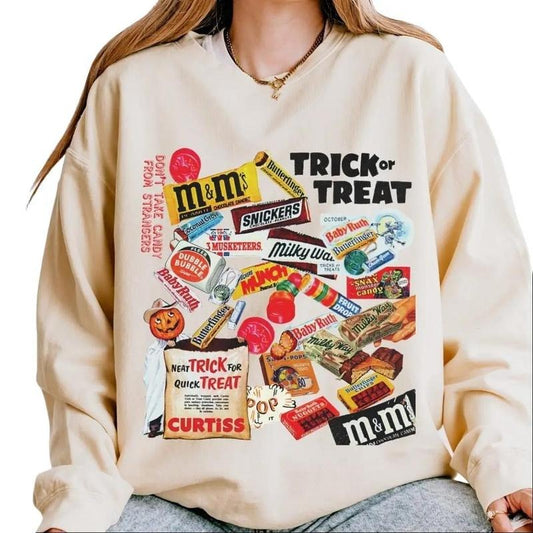 Trick or Treat Candy Sweatshirt, Vintage Halloween Sweatshirt, vintage style sweatshirt, Halloween tok, t-shirts, retro...