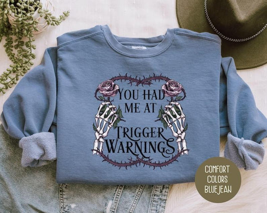 Trigger Warnings Comfort Colors Bookish Merch Book Lover Gift, Booktok Skeleton Shirt Merch, Dark Romance Smut Gift for...