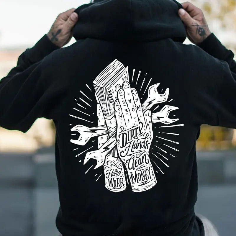 Troll Co Work Hard Dirty Hands Clean Money T-shirt Sweatshirt Hoodie, Trending Mechanic Unisex Shirt, Back Side Printed...