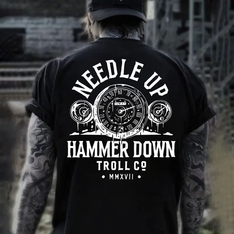 Troll Co Work Needle Up Hammer Down T-shirt Sweatshirt Hoodie, Trending Mechanic Unisex Shirt, Back Side Printed Workwear...