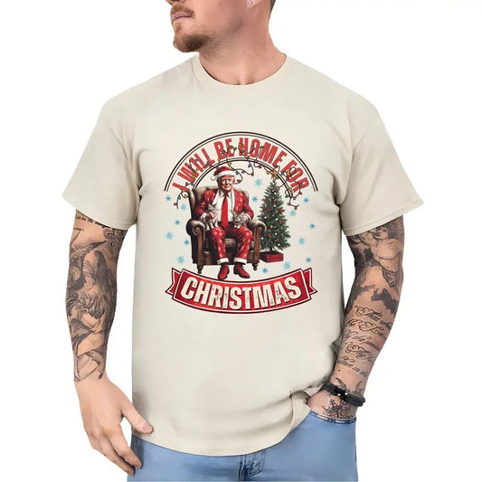 Trummp I Will Be Home For Christmas Shirt, Funny Truump with Cats T-shirt, Humorous Trum President Tshirt, Cat Lover Gift...