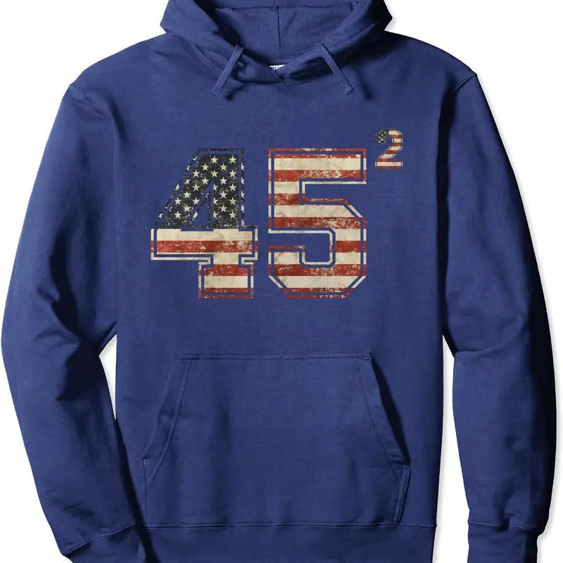 Trump 2024 45 Squared Second Term Presidential Supporter Hoodie | Unisex Hooded Sweatshirt T-Shirts | WearSparks.com