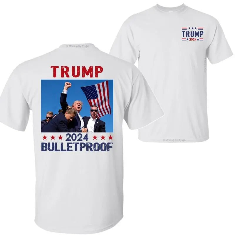 Trump 2024 Bulletproof Shirt, Praying for President Trump Shirt, Bloodied Trump Fist Pumps, Trump Shirts 2024 Unisex...