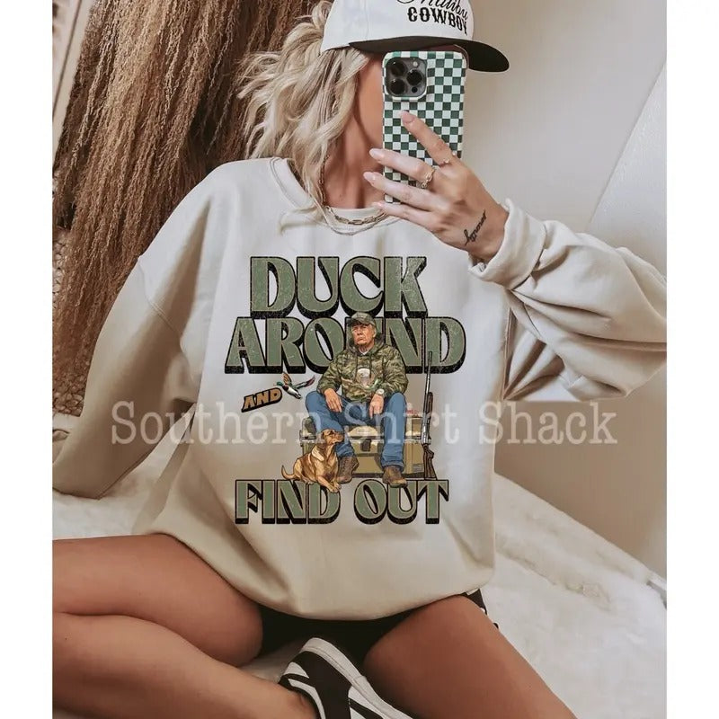 Trump Duck Around  Sweatshirt | Sand Sweatshirt T-Shirts, Hoodie | WearSparks.com
