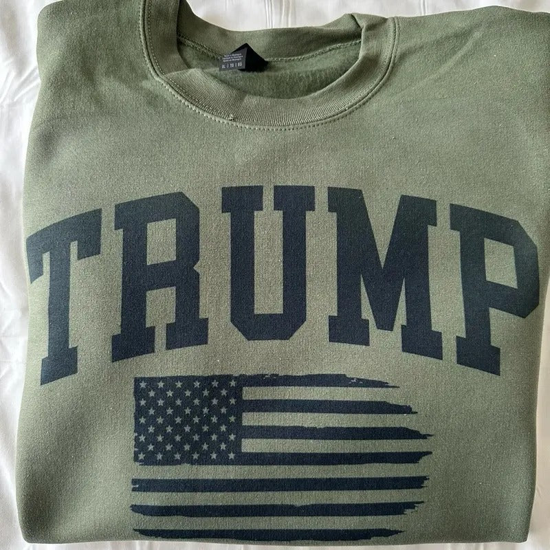 Trump Flag Sweatshirt Hoodie Military Green Trump 47 T-Shirts | WearSparks.com