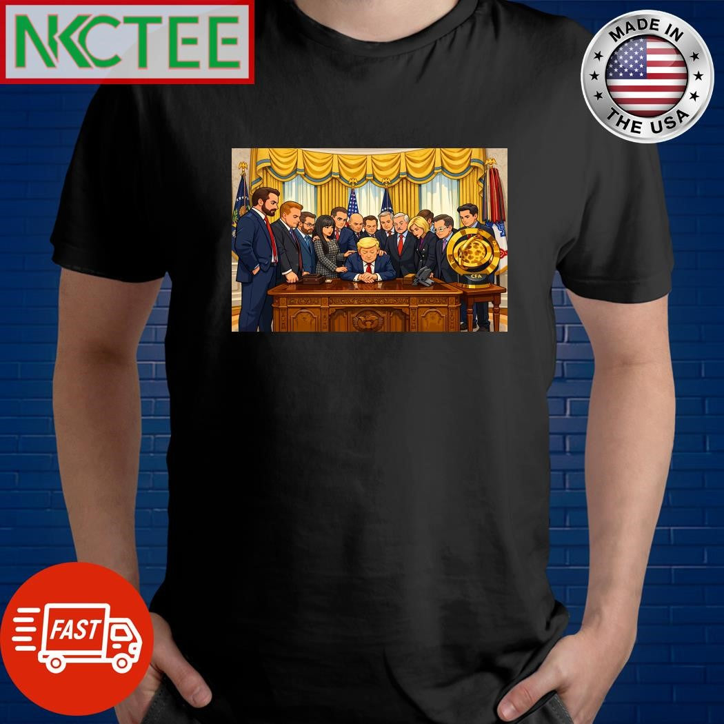Trump Hosts Pastors for Oval Office Prayer Amid Iran Tensions cartoon shirt