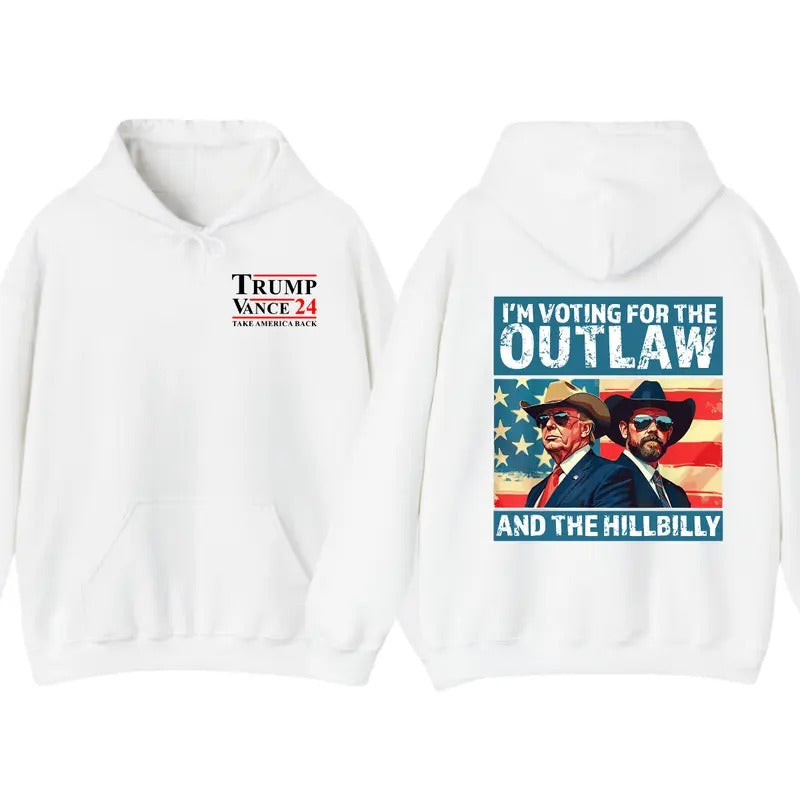 Trump I'm Voting For The Outlaw And Hillbilly American Flag T-Shirt Hoodie, Trump Vance 2024 Shirt, For Women And Men...