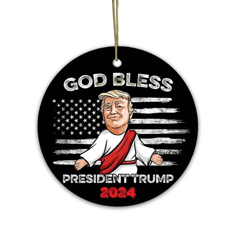 Trump Ornament 2024 God Bless President Trump, Trump Ornament, American Christmas 2024, Trump Supporters Gifts, MAGA...
