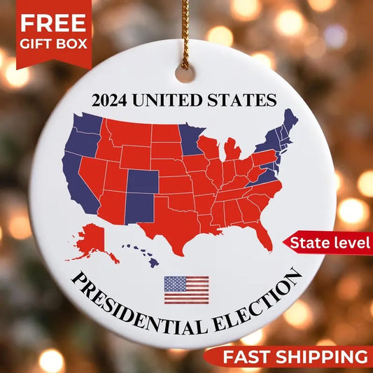 Trump Ornament Gift, US Presidential Election 2024 Map Ornament, 2024 Election Map Ornament, Election Result Ornament,...
