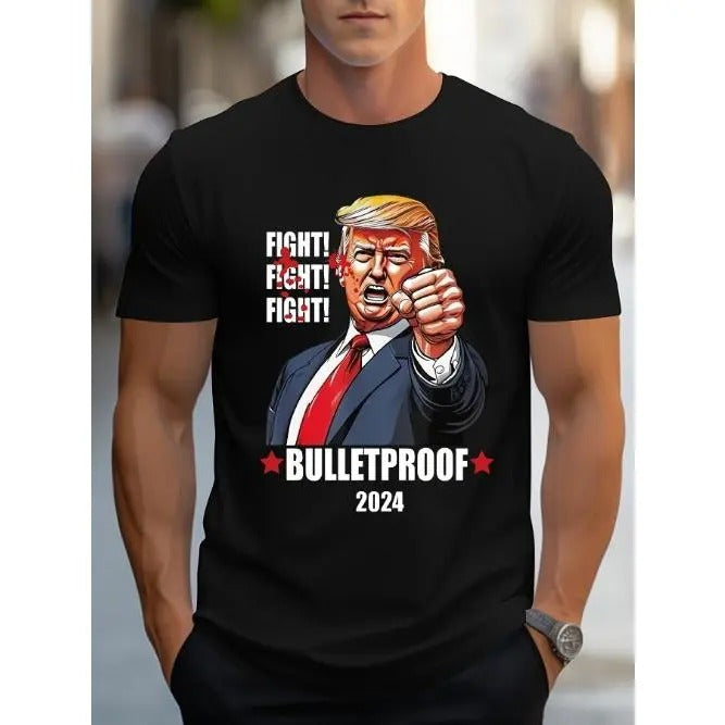 Trump Print T-shirt, Men's Casual Comfy Tee For Summer, Men's Short Sleeve Top For Daily Activity Made in USA Hoodie,...
